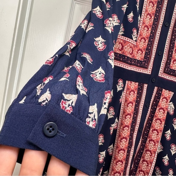 Gal Meets Glam Carlene Long Sleeve Woodblock Stripe Navy & Floral Dress NWT - Picture 5 of 11